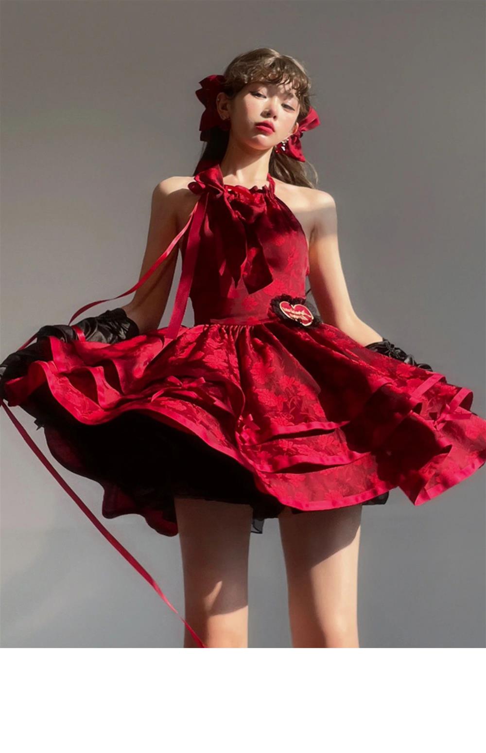 Ball Gown Halter Dark Red Christmas Dress Birthday Dresses Birthday Outfits