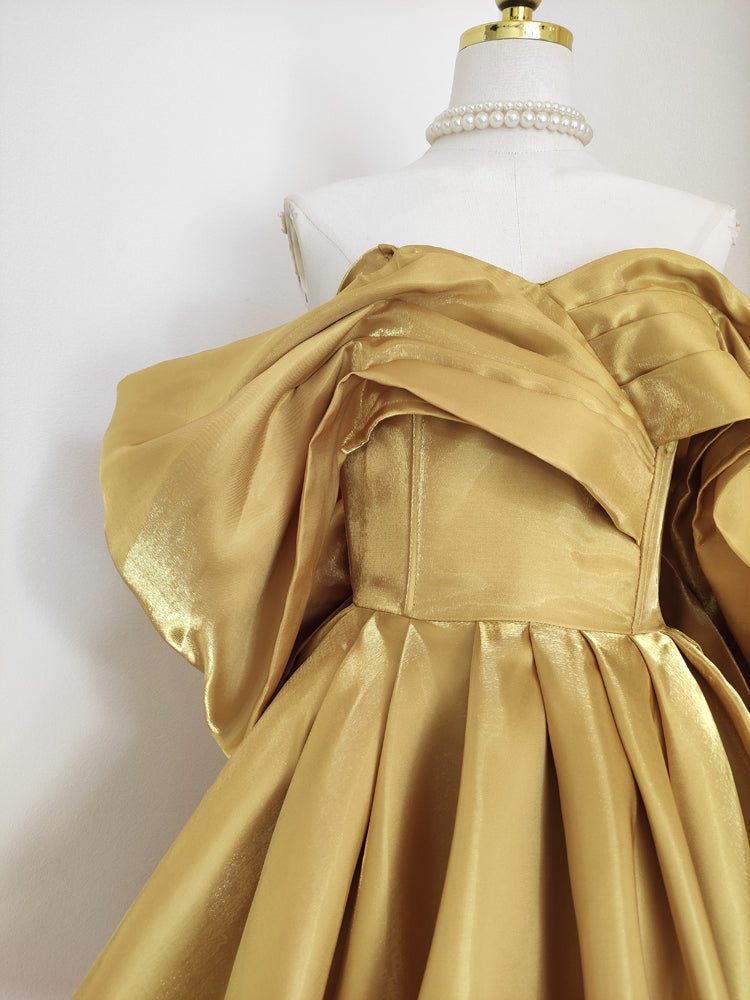 Sexy A line Off The Shoulder Yellow Satin Travel Vacation Dresses Short Birthday Dress