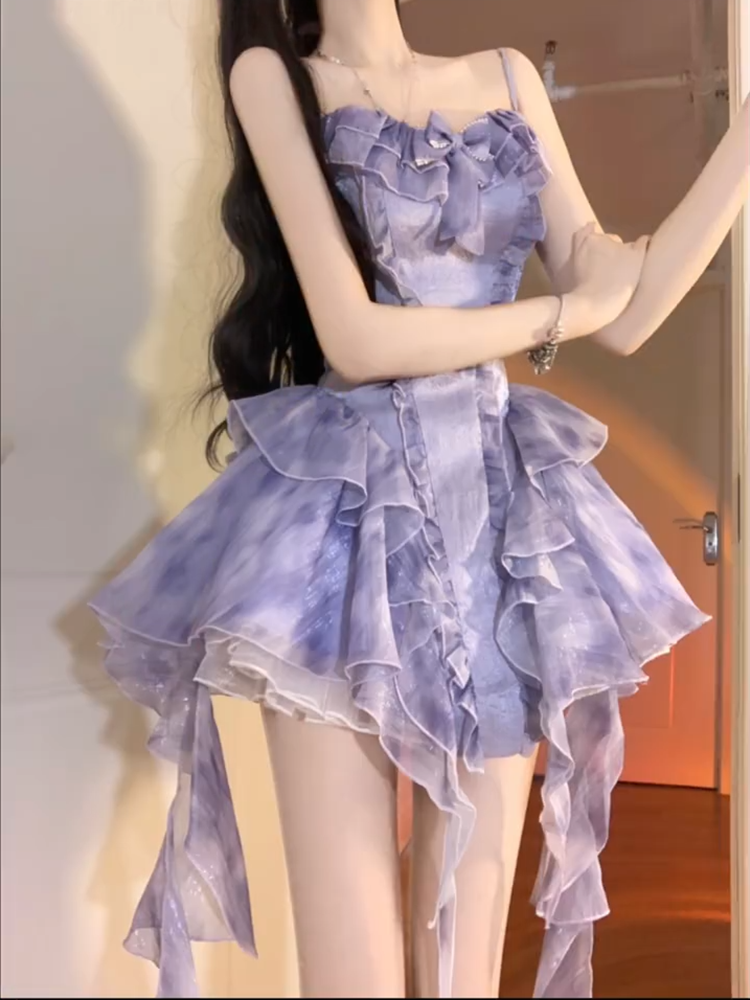 Cute A line Spaghetti Straps Lilac Organza Short Homecoming Dresses Party Dress Birthday Outfits