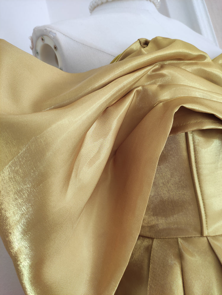 Sexy A line Off The Shoulder Yellow Satin Travel Vacation Dresses Short Birthday Dress