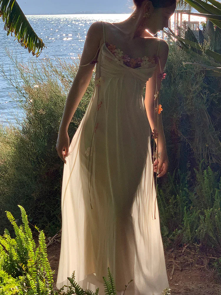 Bohemian Long Beach Dress for Women, Chic and Elegant Outfit with Spaghetti Straps, Princess Evening Gowns