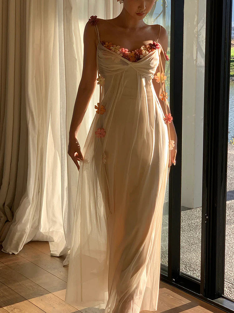 Bohemian Long Beach Dress for Women, Chic and Elegant Outfit with Spaghetti Straps, Princess Evening Gowns