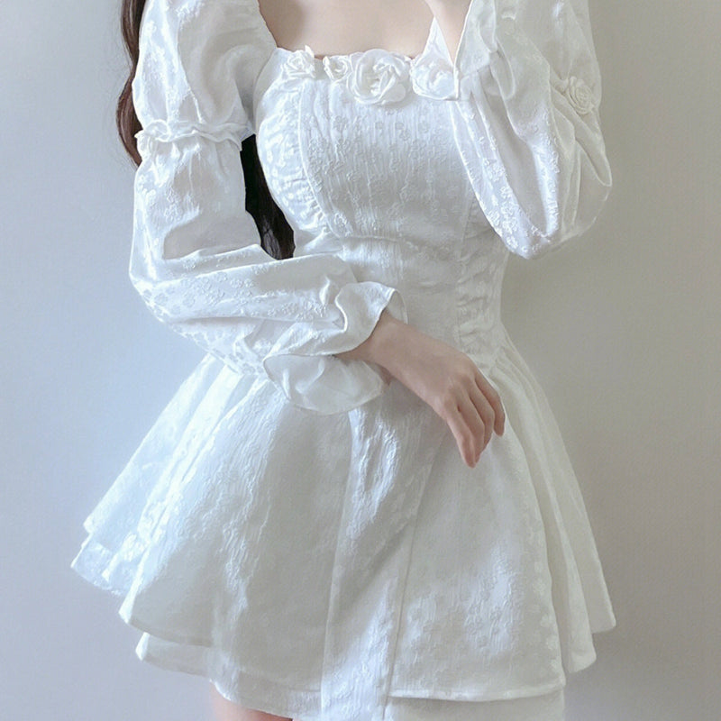 Ball Gown Square Neckline White Lace Holiday Dress Birthday Dresses Birthday Outfits