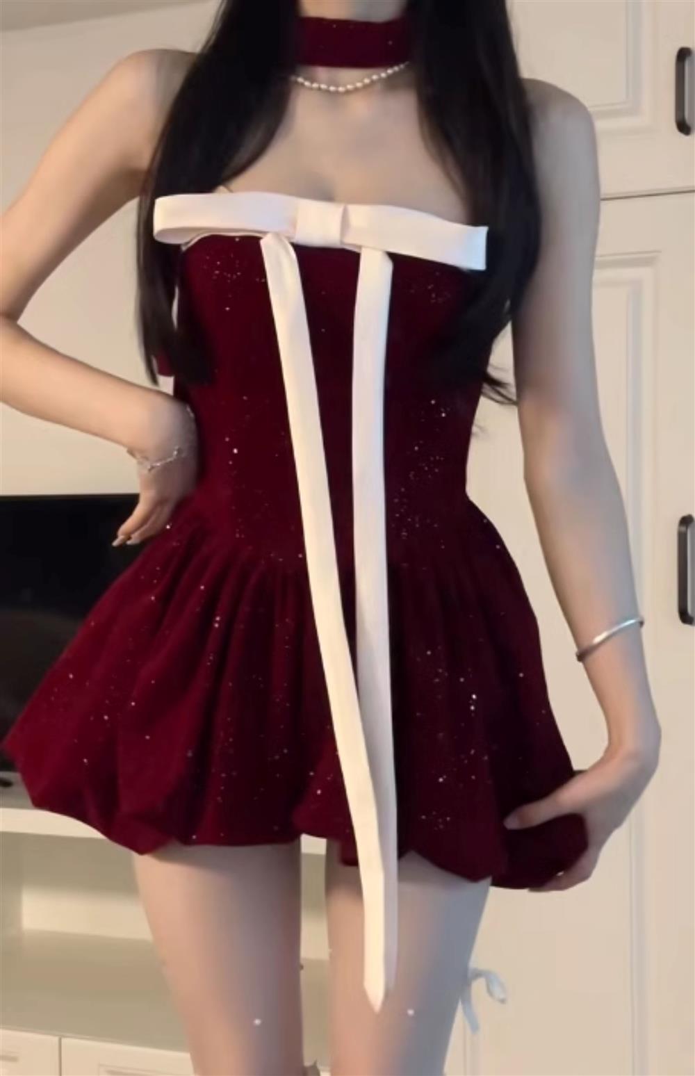 Ball Gown Strapless Dark Red Christmas Dress Birthday Dresses Birthday Outfits