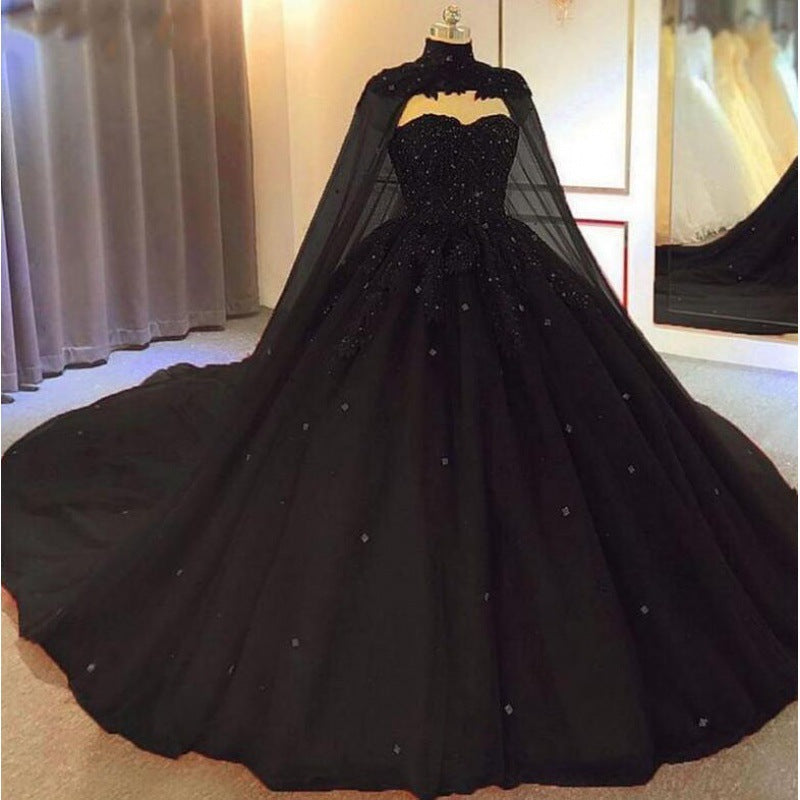 Ball Gown Black Tulle Long Sweet 16 Dresses