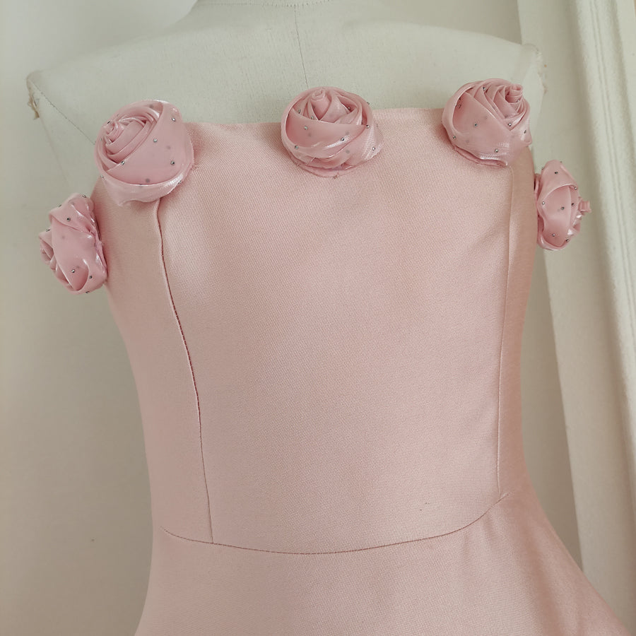 Cute A line Strapless Pink Satin Travel Vacation Dresses Short Birthday Dress