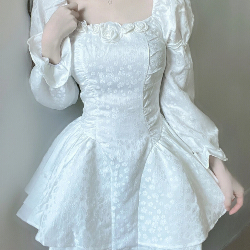 Ball Gown Square Neckline White Lace Holiday Dress Birthday Dresses Birthday Outfits