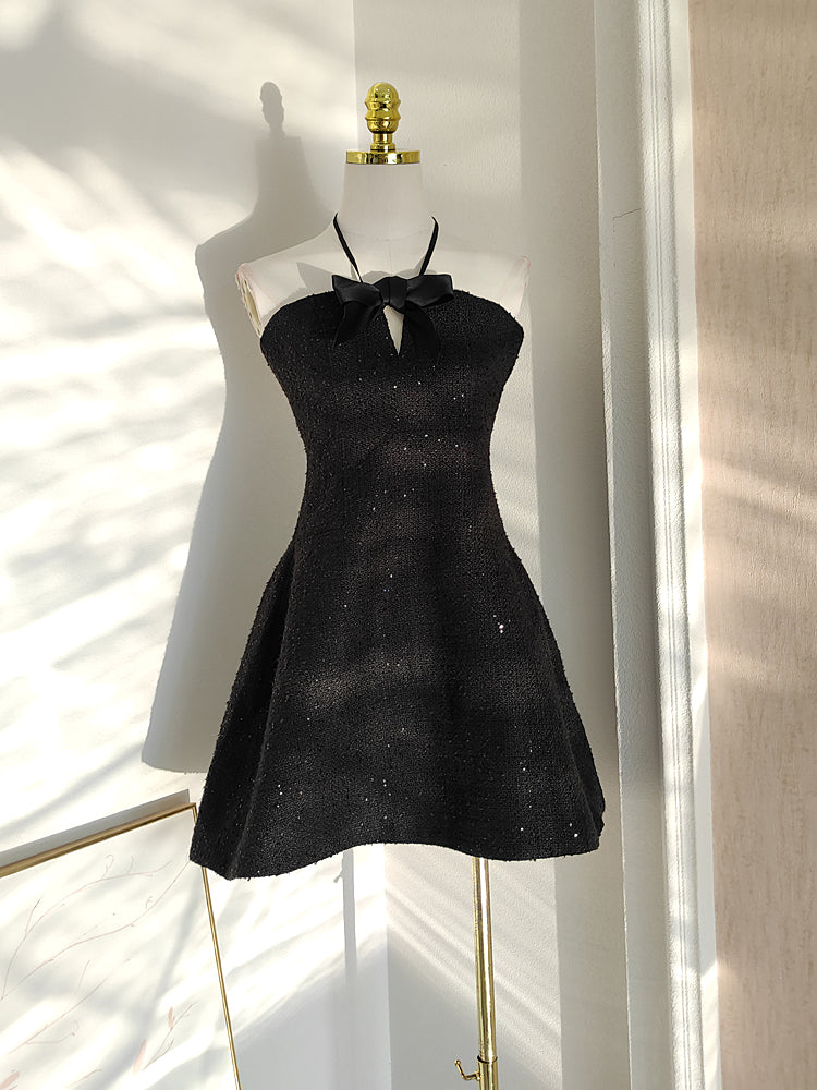 Sexy A line Halter Black Holiday Dress Travel Vacation Dresses Short Birthday Dress