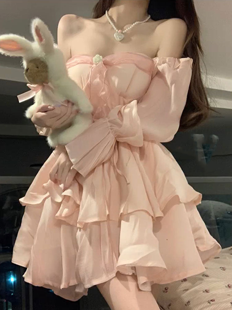 Cute A Line Off The Shoulder Chiffon Pink Short Birthday Dresses Birthday Outfits