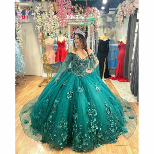 Lace Appliques Quinceanera Dresses Ball Gown Off Shoulder 3D Flowers Sweet 15 16