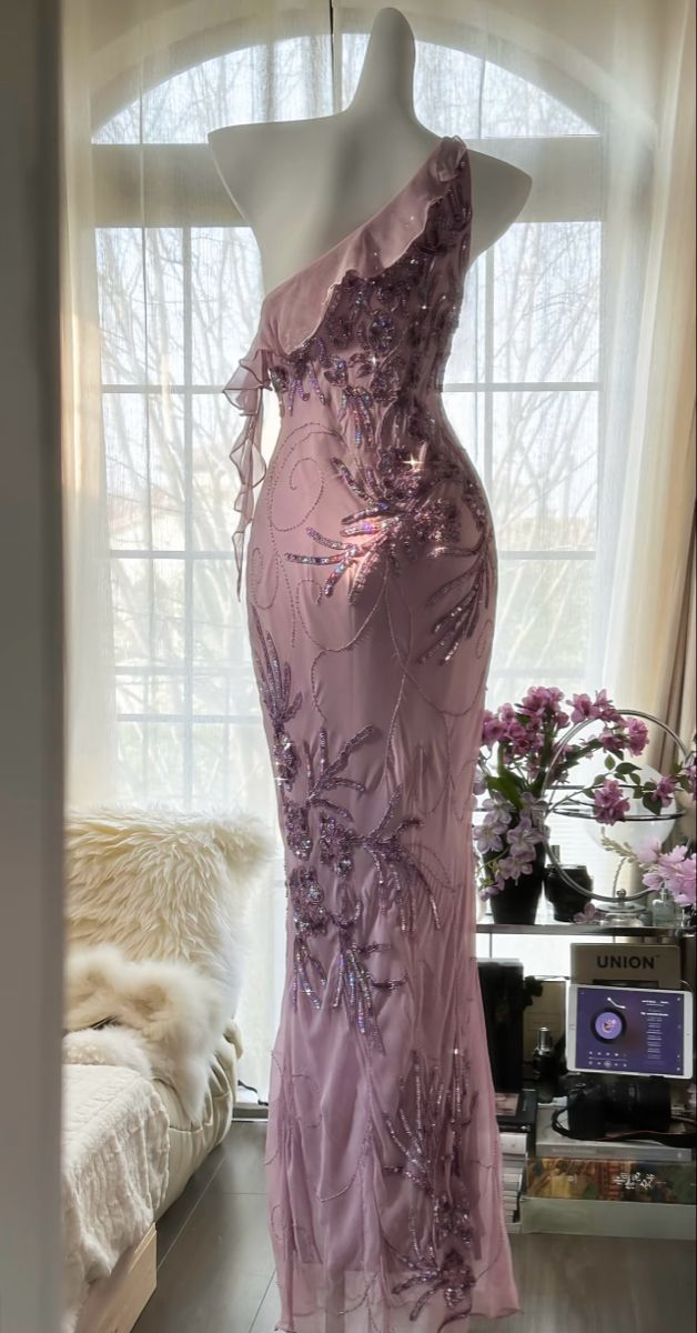 Sexy Purple Beaded Chiffon Prom Dress,One Shoulder Sheath Evening Dress
