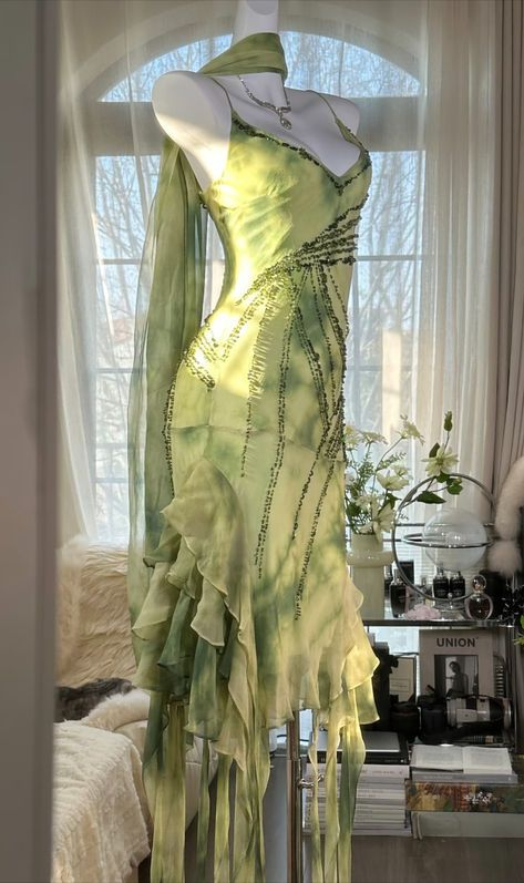 Chic Green Chiffon Beaded Party Dress Mermaid Prom Dress