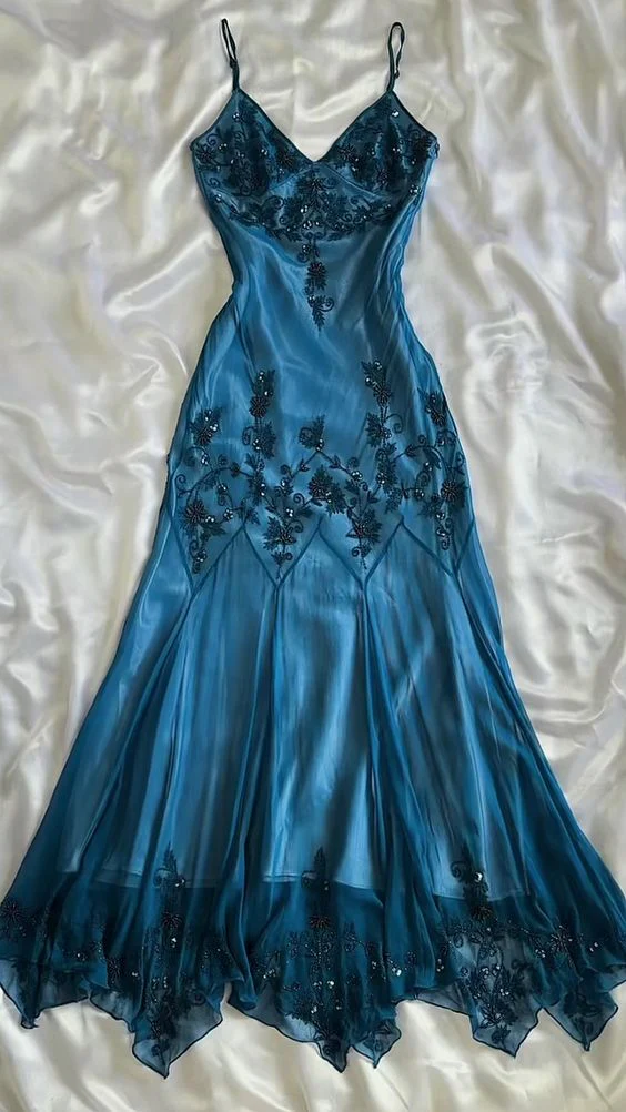Vintage A line Straps Prom Dress Evening Dresses