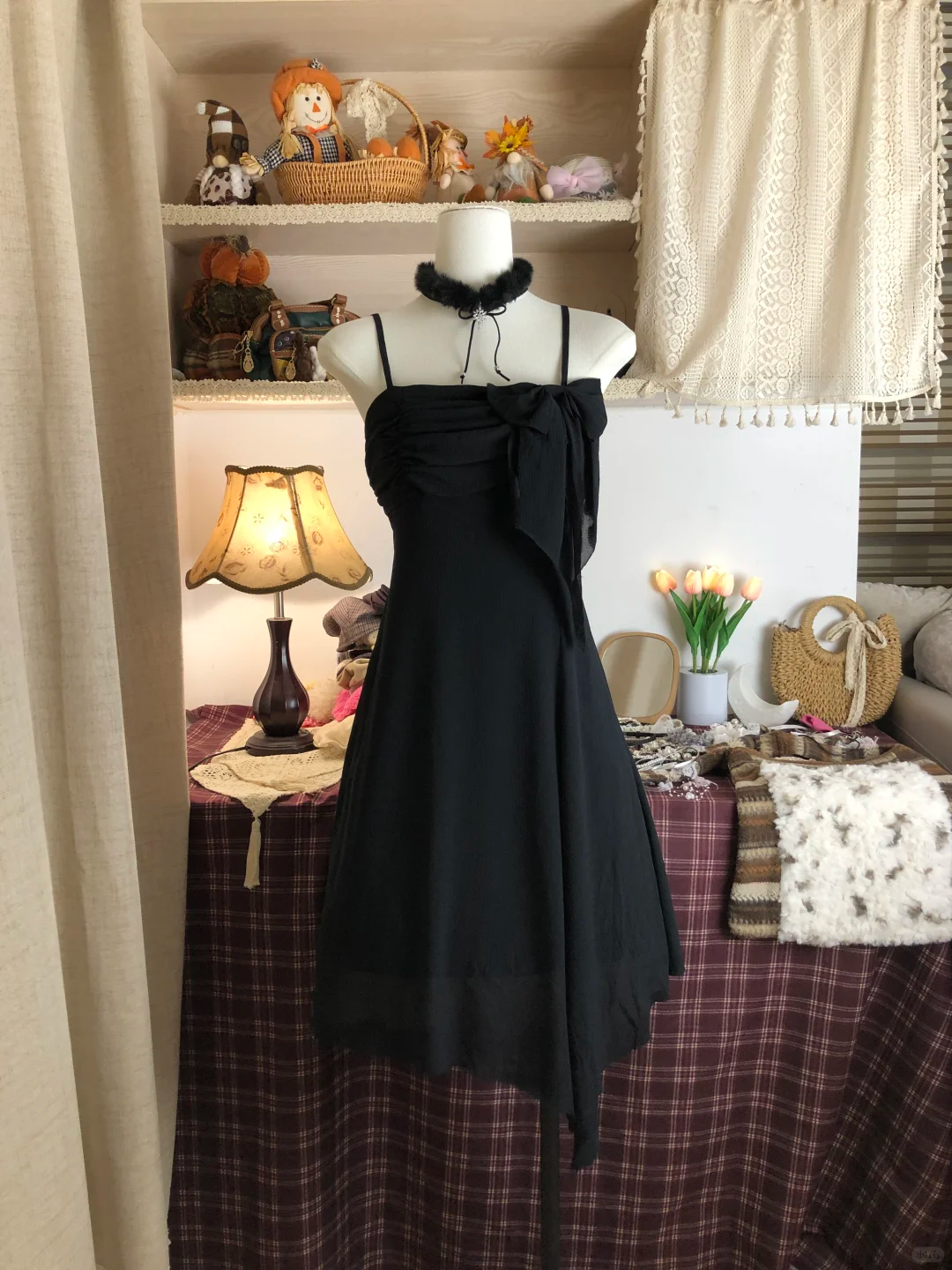 Simple Spaghetti Straps Black Chiffon Short Cocktail Dress Homecoming Dress