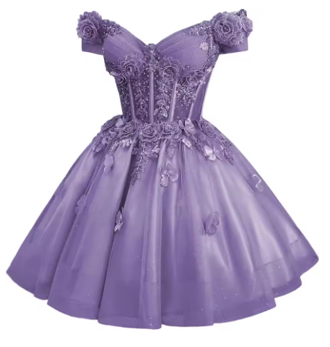 Pretty Off The Shoulder Tulle Appliques Homecoming Dress Pink Short Birthday Dress
