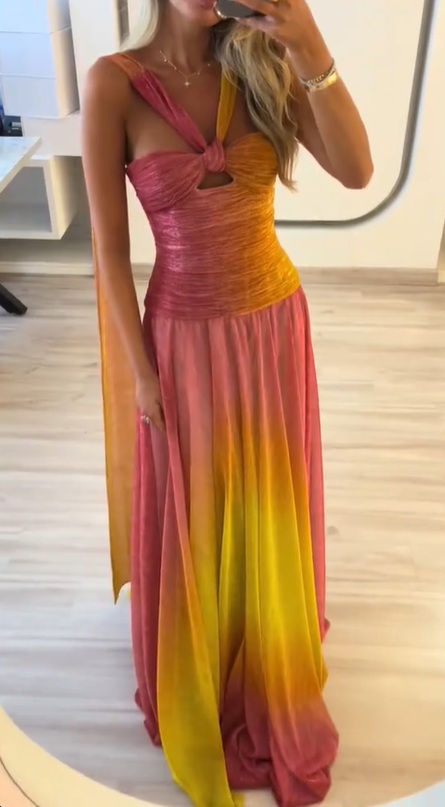 Chic Sleeveless Chiffon Pleated Mermaid Prom Dress Long Evening Gown