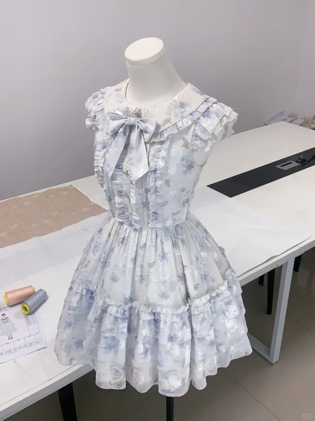 Cute Blue Chiffon Print Floral A Line Short Birthday Outfits Formal 7th Grade Homecoming Dress