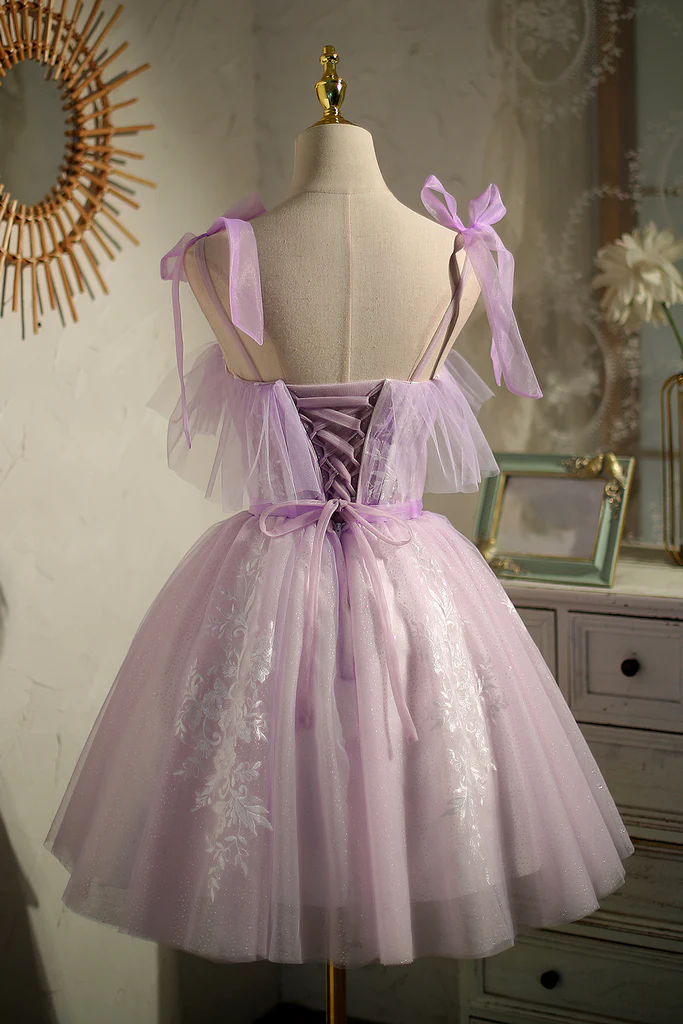 Sweet Purple A-line Short Party Dress with Ribbon