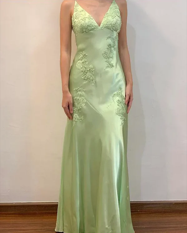 Sexy Mint Green V-Neck Beaded Prom Dress Evening Dress Backless Party Gown