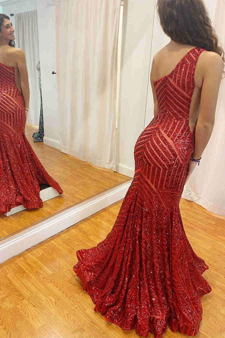 Mermaid One Shoulder Hot Pink Long Prom Dress