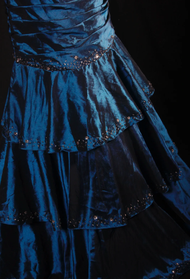 Gorgeous Strapless Satin Pleated Layered Beaded Evening Dress Navy BLue Mermaid Long Party Dress