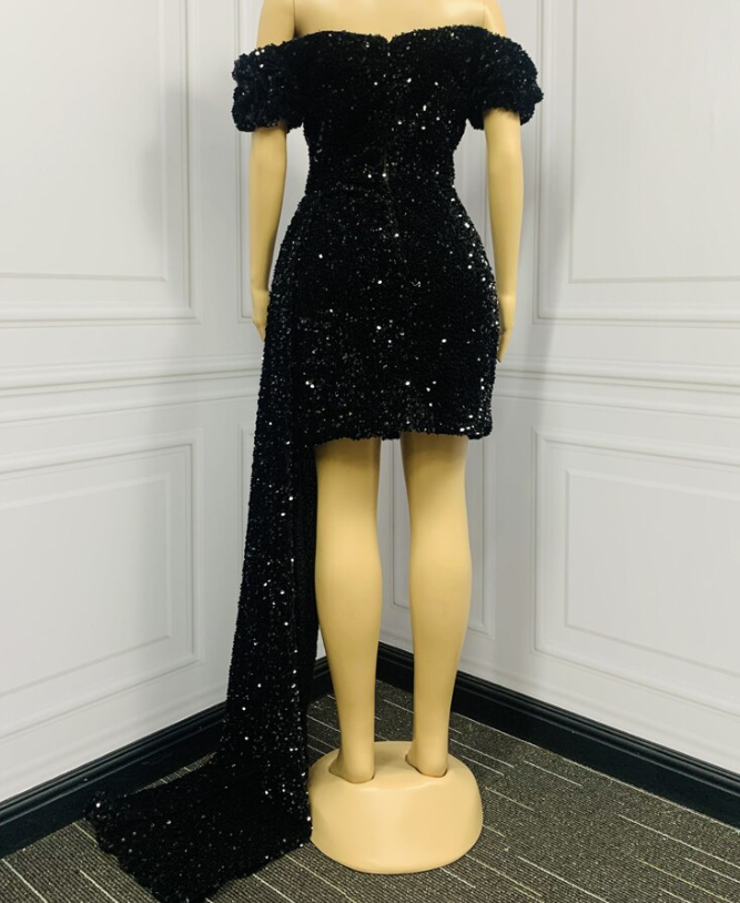 Women Black Sequins Prom Dresses Skirt Black Girl Formal Party Cocktail Homecoming Dress Robe De Princess