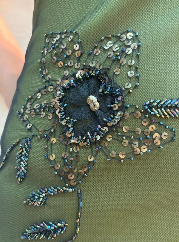 Vintage Green Deep V Neck Beaded Prom Evening Dress,Long Mermaid Party Gown