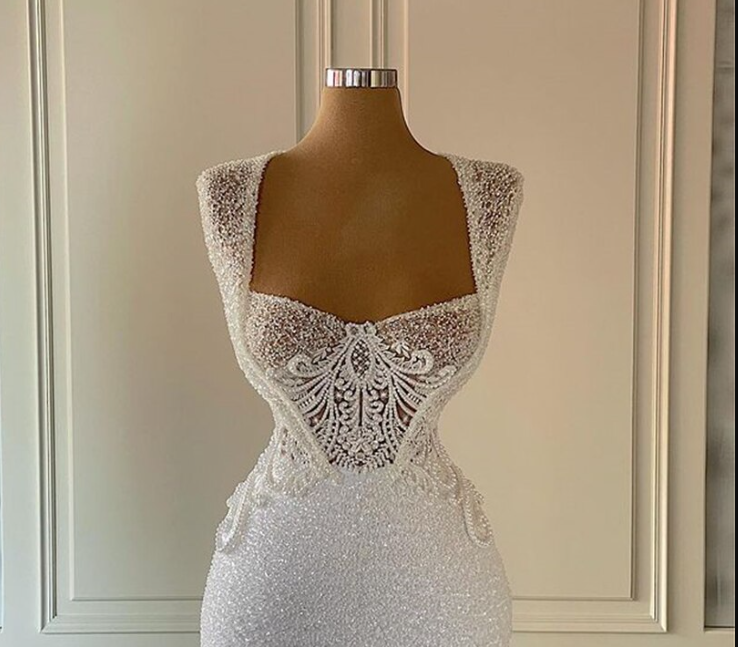 Luxury New Square Neck White Wedding Dress Women Mermaid Prom Dress Formal Gowns Bridal Gown