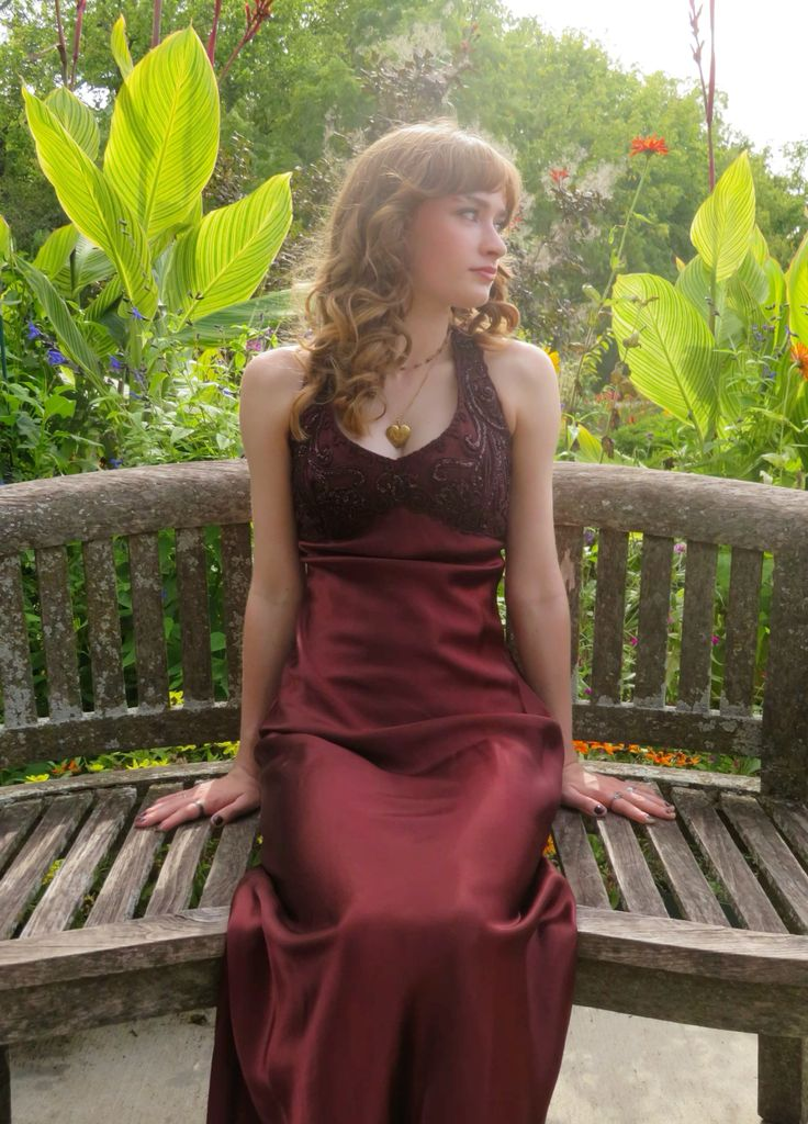 Pretty Burgundy Halter Satin Beaded Mermaid Long Wedding Guest Dress Evening Dress
