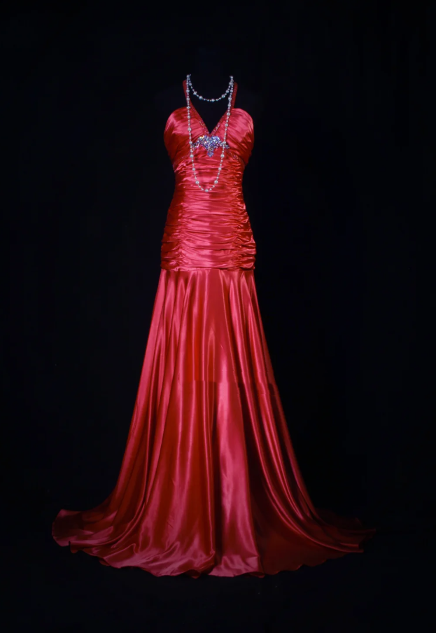 Fashion V Neck Satin Pleated Beaded Mermaid Long Evening Dress Formal Wedding Guest Dress