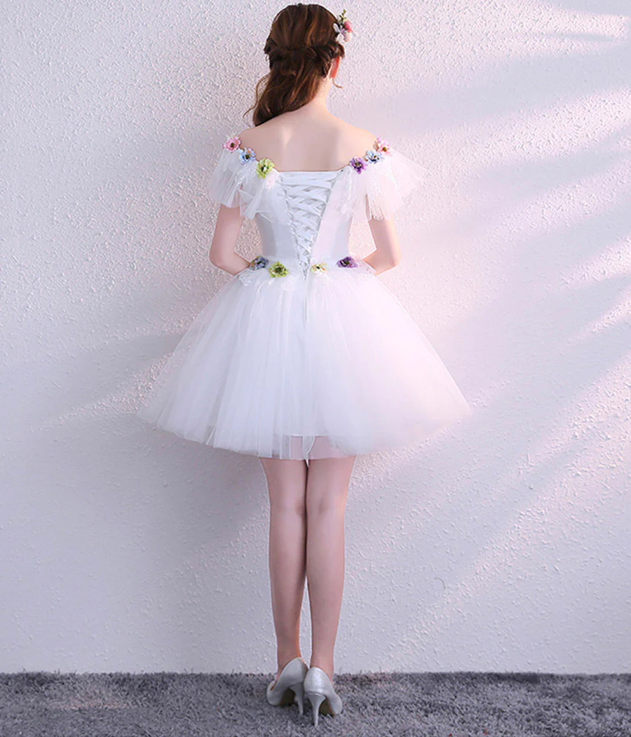 cute tulle lace short homecoming dress lace-up back party dress