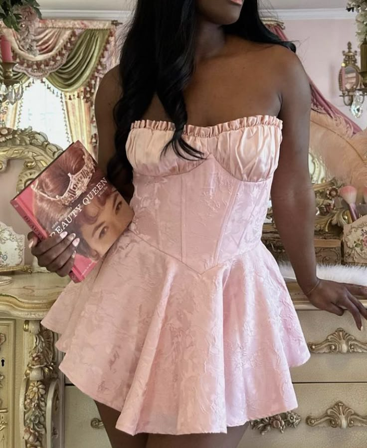 Cute Pink Satin Print Floral Mini Birthday Outfits Strapless A Line Graduation Homecoming Dress