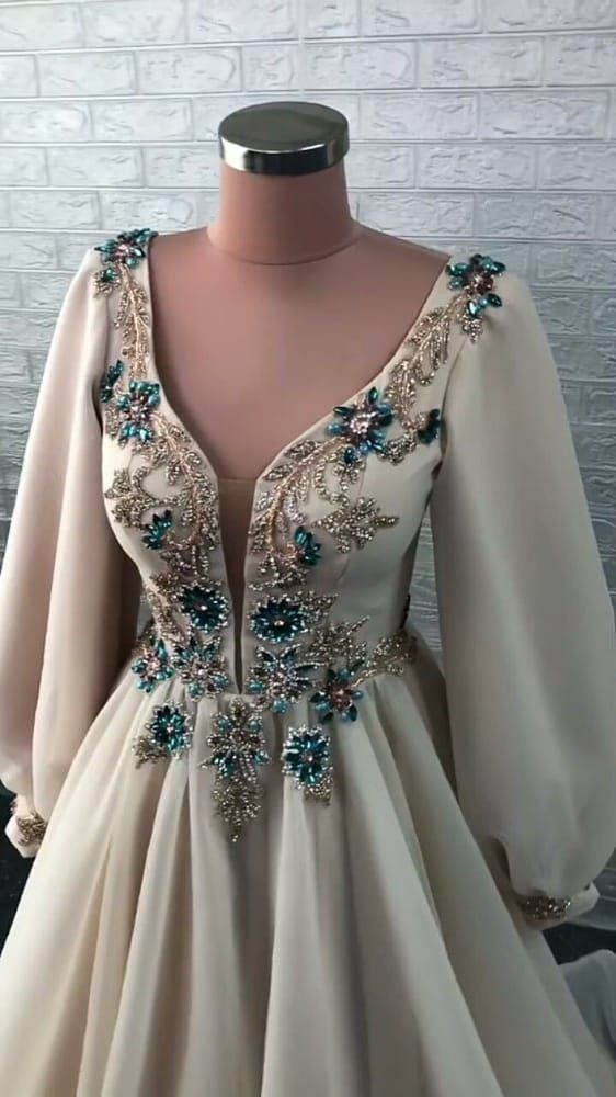 Elegant A-line V Neck Long Sleeves Prom Dress,Modest Prom Gown