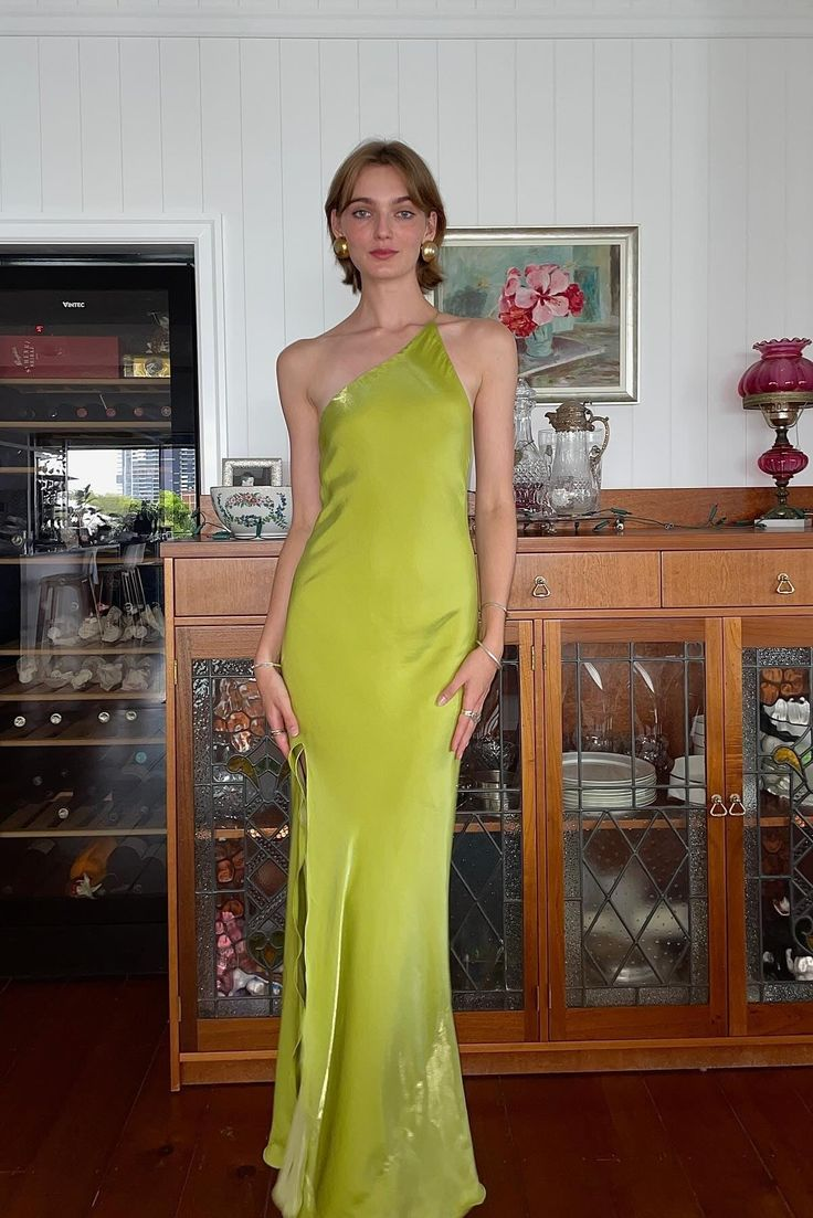 Unique Green One Shoulder Slit Mermaid Evening Dress,Backless Long Prom Party Dress