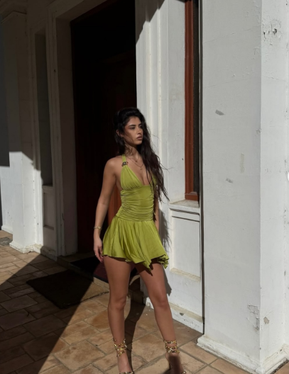 Sexy Halter Olive Green V Neck Short Party Dress Backless Homecoming Dress