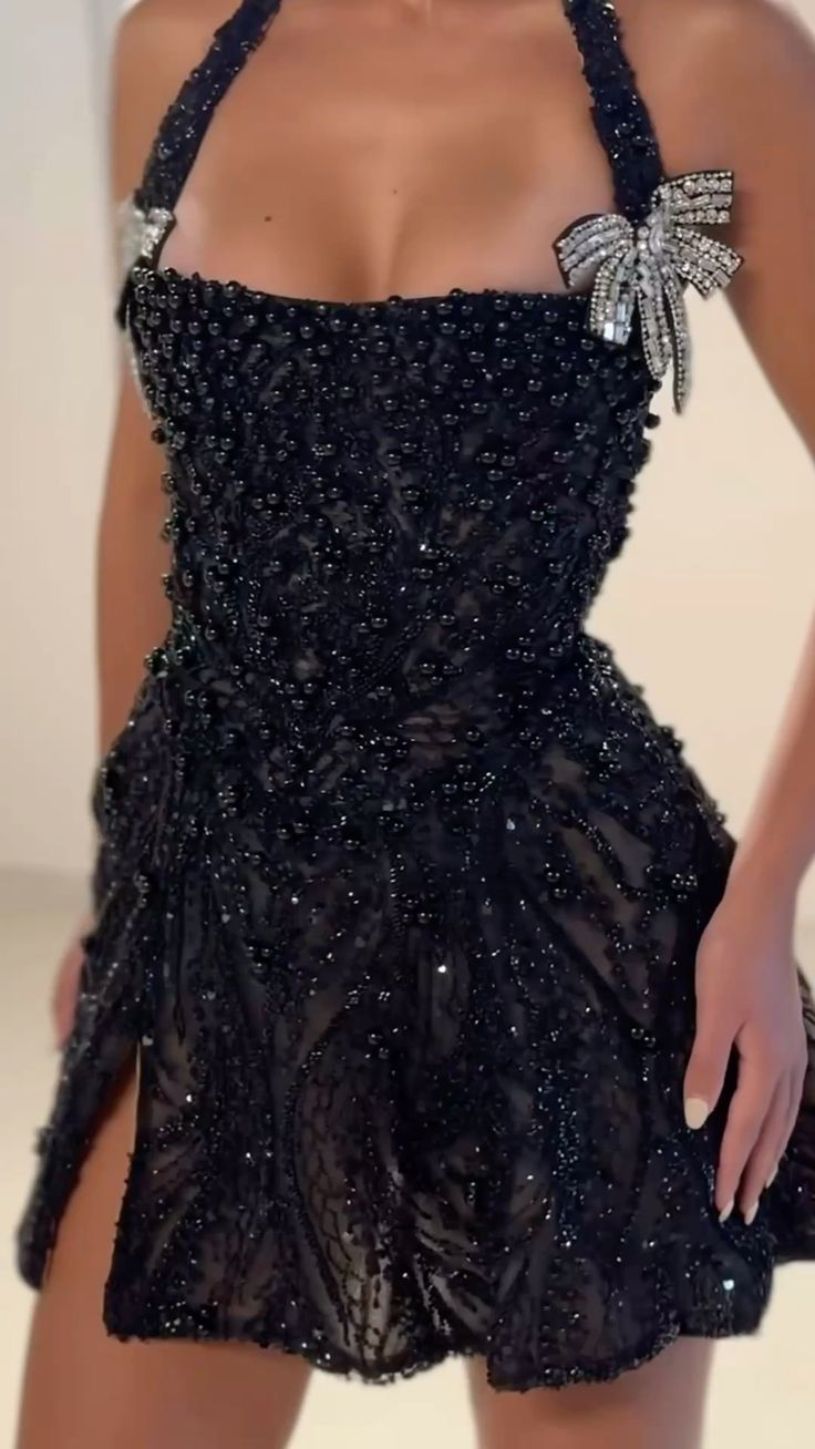Gorgeous Halter Black Lace Beaded A Line Formal Homecoming Dress Short Prom Dress Cocktail Dress