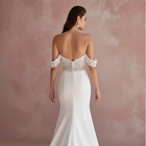 Off Shoulder Satin Wedding Dress Long Formal Bridal