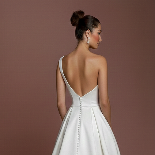 One Shoulder Wedding Dress Grecian Long Satin Bridal Gown