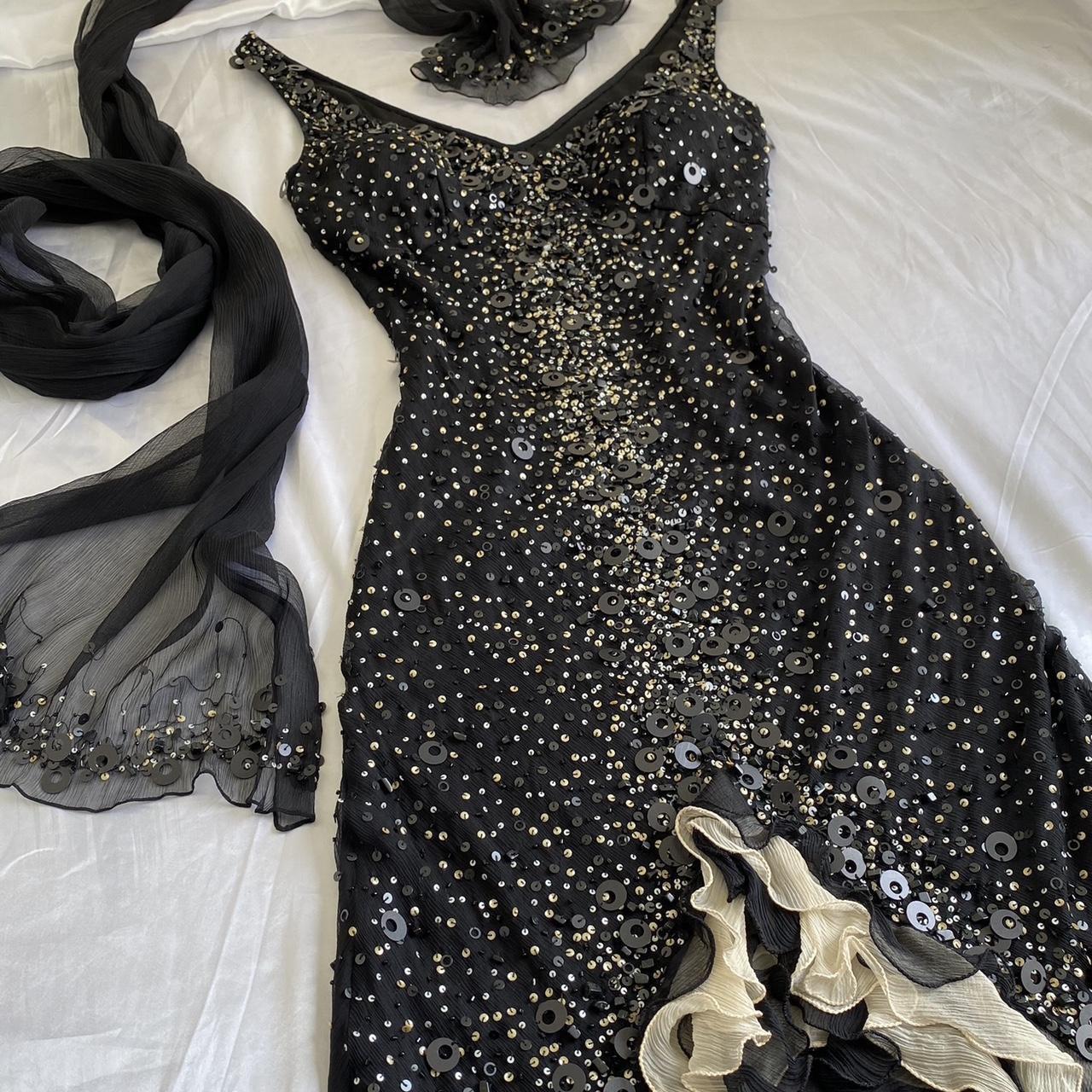 Sparkly Sequins Beaded Ruffles Mermaid Prom Dress Black Party Evening Dress