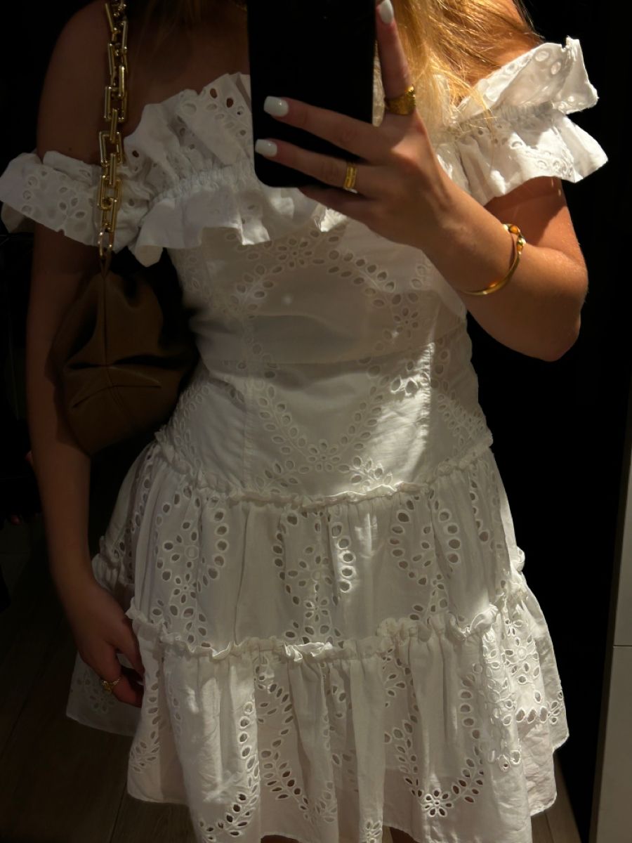 Sweet White One-shoulder Neckline Ruffled Hollow Embroidery A-line Birthday Skirt Homecoming Dress