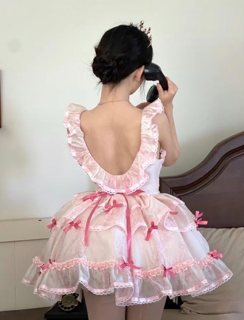 Sweet Pink Open Back Large U Neck Multi-layered Skirt Tulle A-line 16th Birthday Homecoming Dress