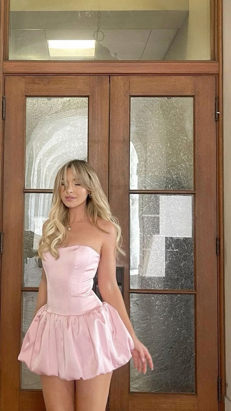 Sweet Princess Light Pink Bud Satin Birthday Party Homecoming Dress