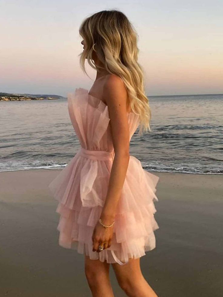 Sweet Princess Light Pink Shimmering Multi-layered Tulle Short 16th Birthday Homecoming Dress
