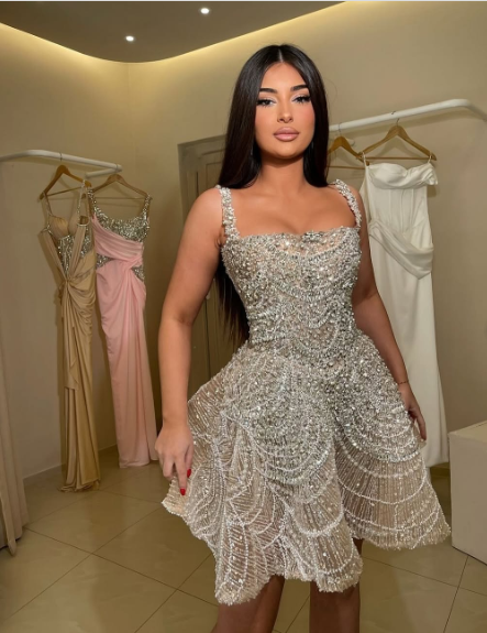 Gorgeous Silver Square Neckline Heavy Rhinestone A-line Mesh Birthday Party Homecoming Dress