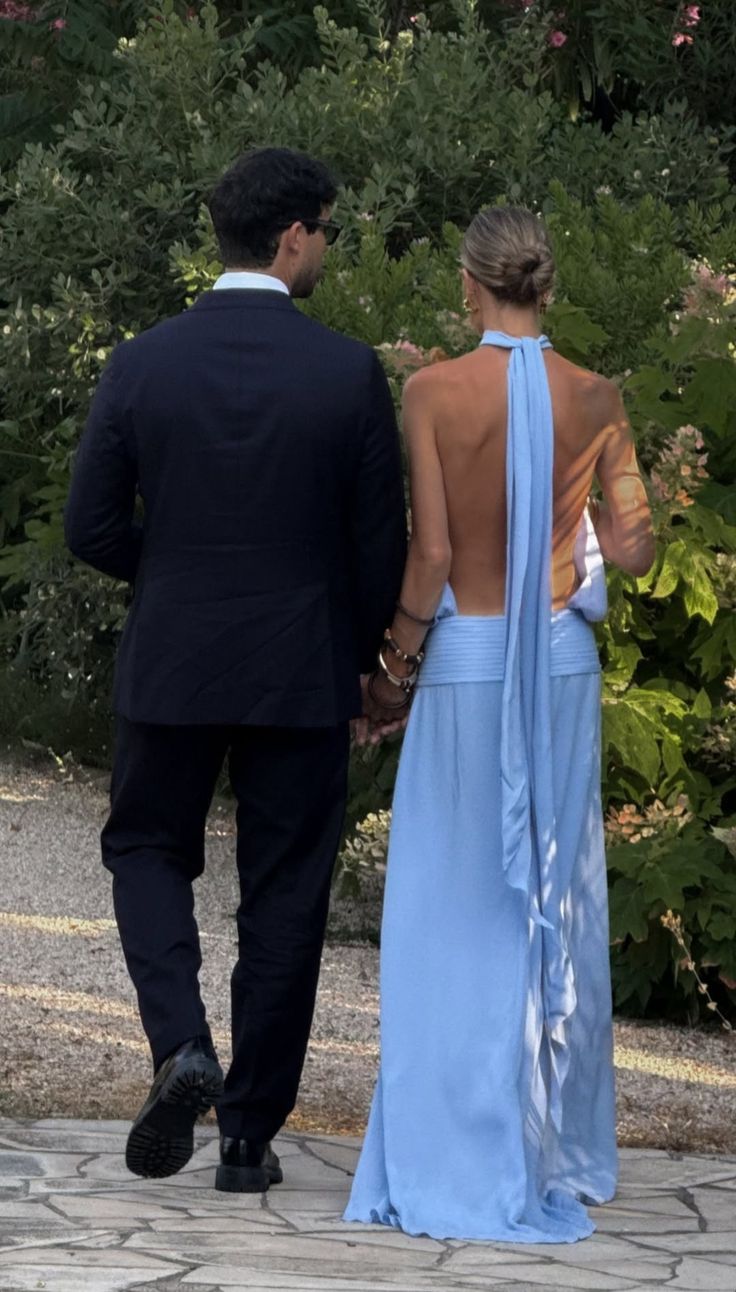 Elegant Blue Loose Halter Neck Tie Backless Chiffon Long Prom Dress Evening Dress