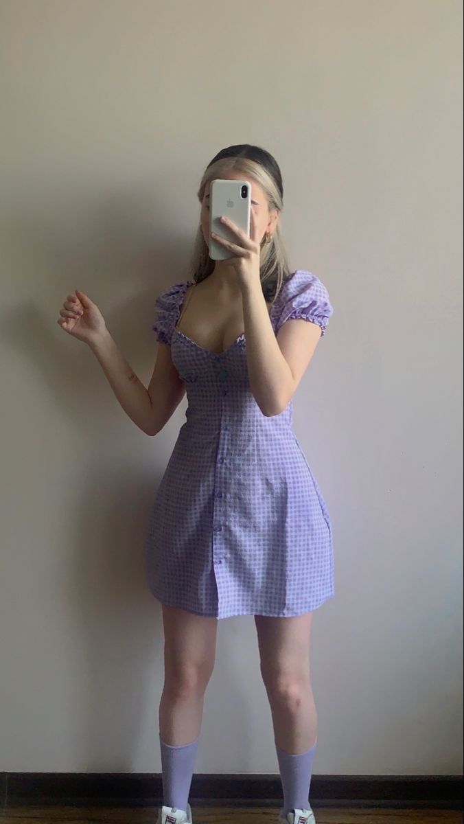 Sweet Purple And White Plaid Puff Sleeves Playful 16th Birthday Homecoming Dress
