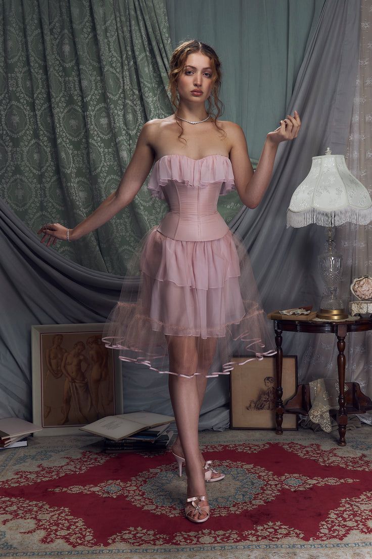 Retro Palace Light Pink Ruffled Tulle A-line 17th Birthday Homecoming Dress