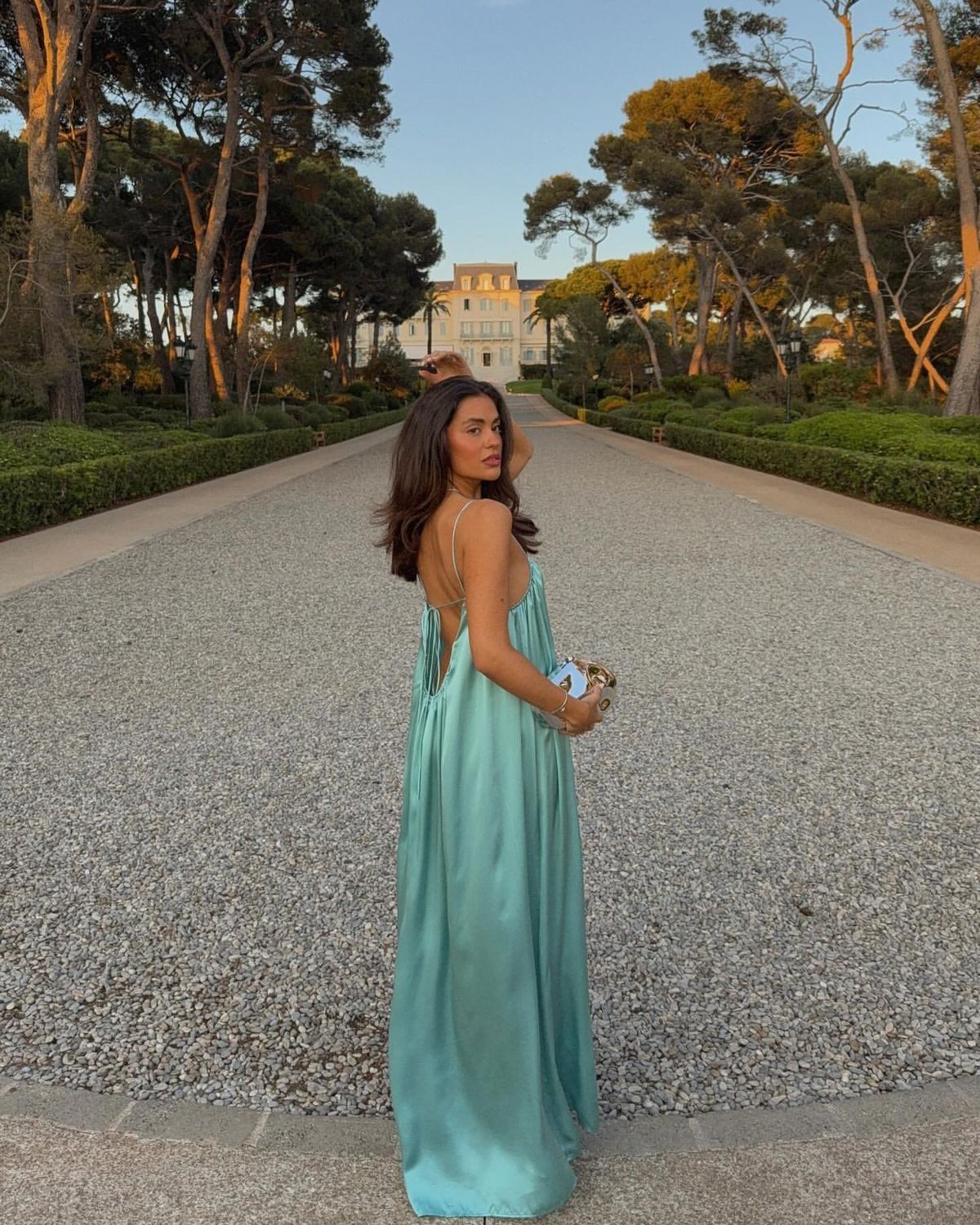 Relaxed Mint Green Loose Spaghetti Strap Backless Satin Long Prom Dress Evening Dress