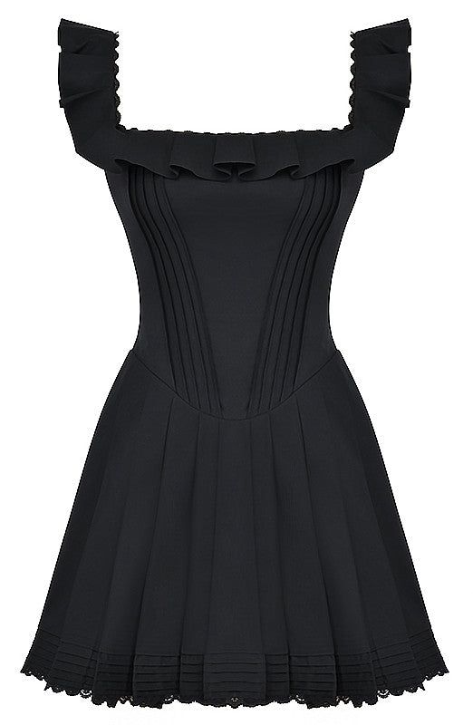 French Retro Black One-shoulder Lace A-line Birthday Party Homecoming Dress