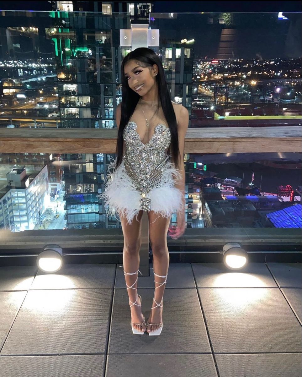Gorgeous Silver Sleeveless White Feather Rhinestone Slim Fit 16th Birthday Homecoming Dress